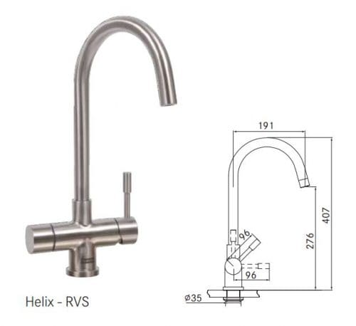 Franke - kokend waterkaan - Helix - afmetingen