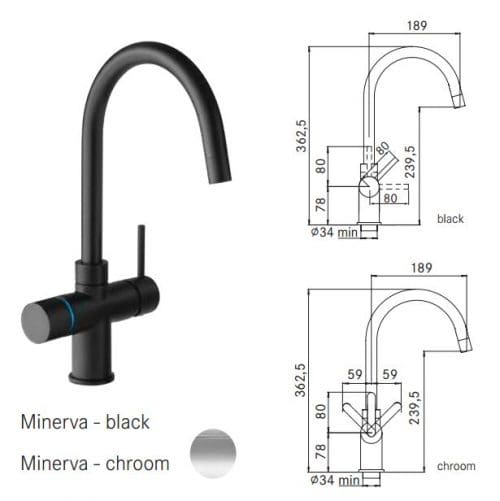 Franke - kokend waterkaan - Minerva - afmetingen