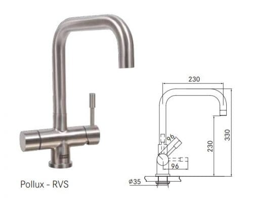 Franke - kokend waterkaan - Pollux - afmetingen