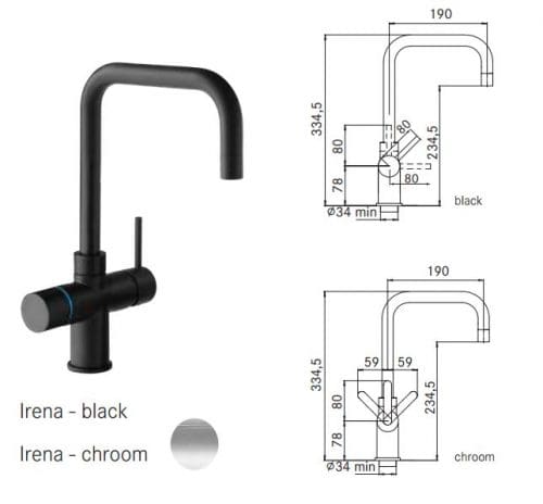 Franke - kokend waterkaan - irena - afmetingen